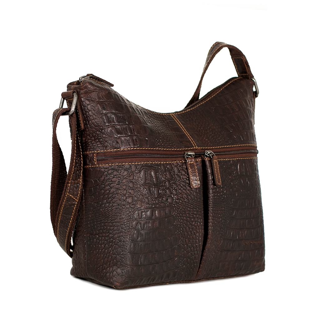Hornback Croco Hobo Bag #HB814 Brown Left Front