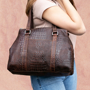 Hornback Croco Satchel Handbag #HB815 Brown Lifestyle 4
