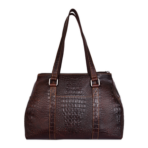 Hornback Croco Satchel Handbag #HB815 Brown Back