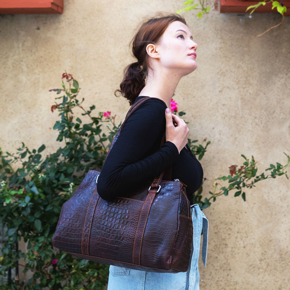 Hornback Croco Satchel Handbag #HB815 Brown Lifestyle 3