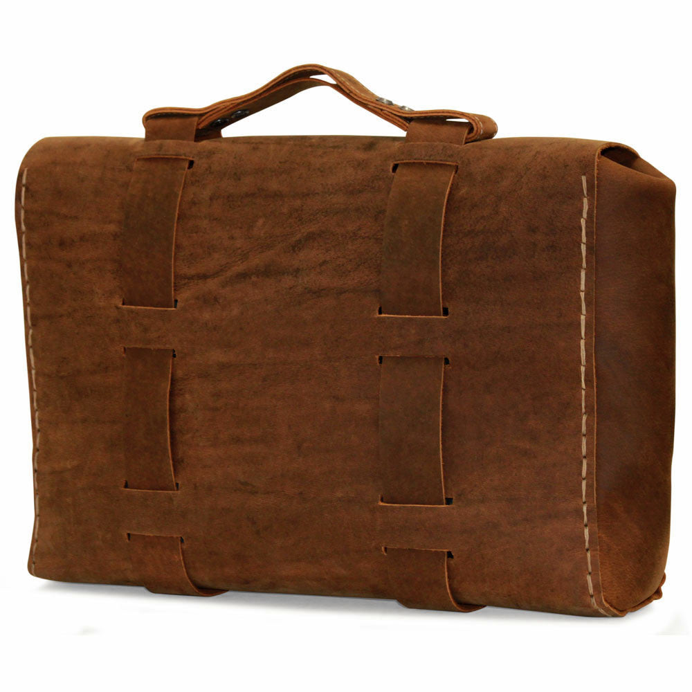 Double Buckle Messenger with Hand-stitch #163A Tan Back Side