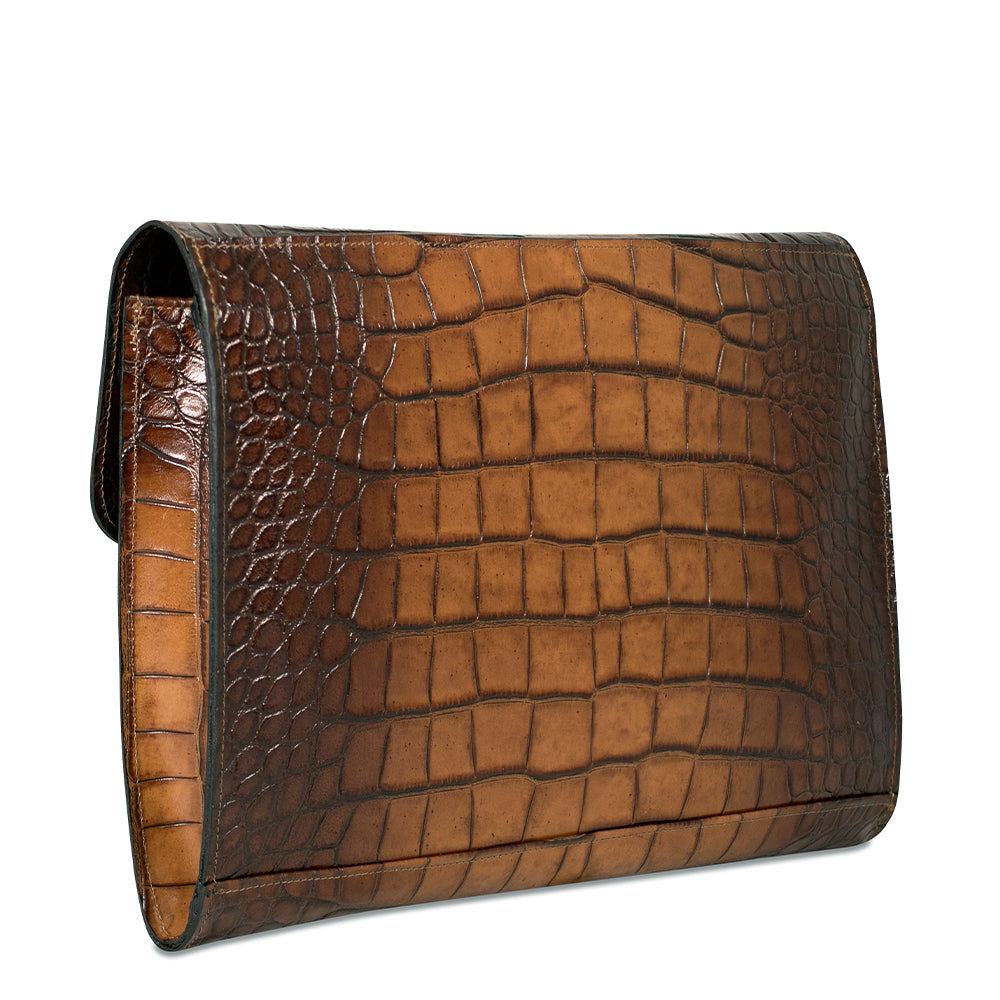 Hand Brushed Croco Leather Underarm Case #K001 Tan Left Back