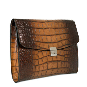 Hand Brushed Croco Leather Underarm Case #K001 Tan Right Front