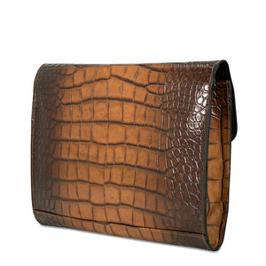 Hand Brushed Croco Leather Underarm Case #K001 Tan Right Back