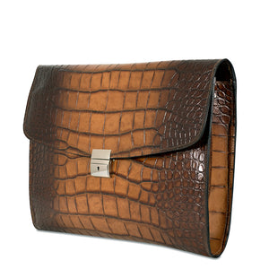 Hand Brushed Croco Leather Underarm Case #K001 Tan Right Front