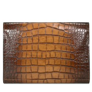 Hand Brushed Croco Leather Underarm Case #K001 Tan Back