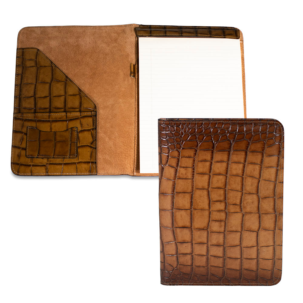 Hand Brushed Croco Letter Size Writing Pad Cover #K111 Tan