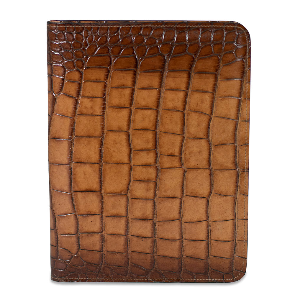Hand Brushed Croco Letter Size Writing Pad Cover #K111 Tan Closed