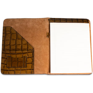 Hand Brushed Croco Letter Size Writing Pad Cover #K111 Tan Open