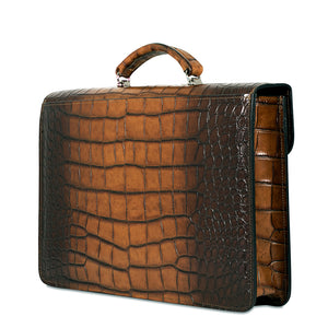 Hand Brushed Croco Slim Briefcase #K401 Tan Right Back