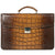 Hand Brushed Croco Slim Briefcase #K401 Tan Front