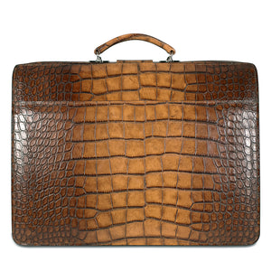 Hand Brushed Croco Classic Leather Briefbag #K505 Tan Back