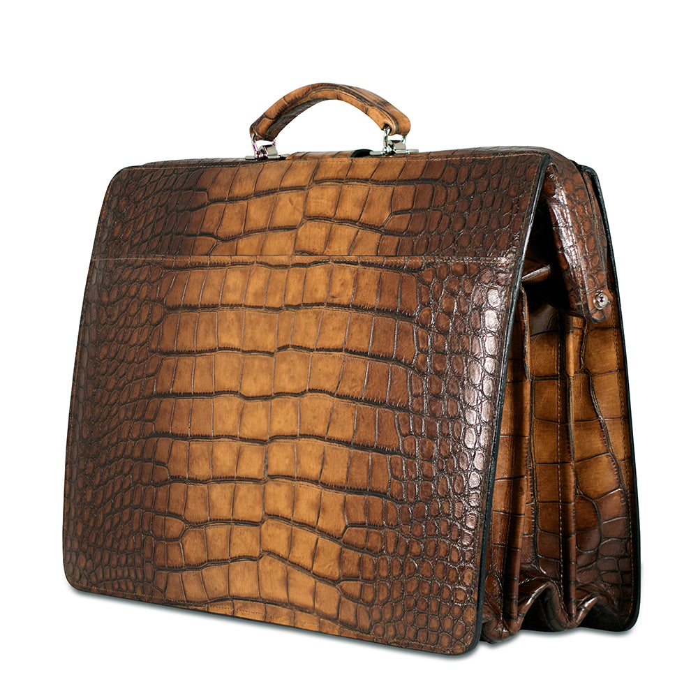 Hand Brushed Croco Classic Leather Briefbag #K505 - Jack Georges