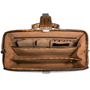 Hand Brushed Croco Classic Leather Briefbag #K505 Tan Interior