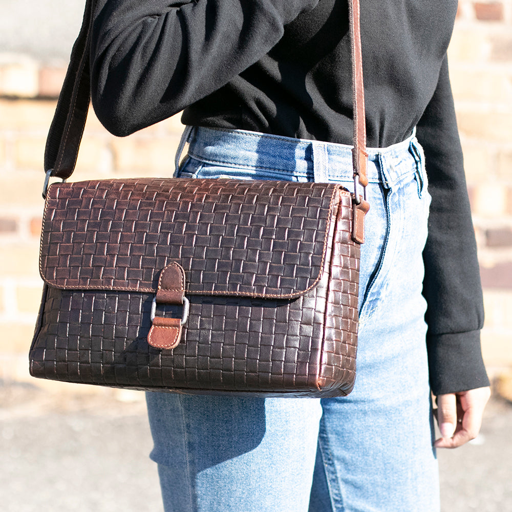 Voyager Woven Olivia Crossbody Bag #WF218 Brown Lifestyle