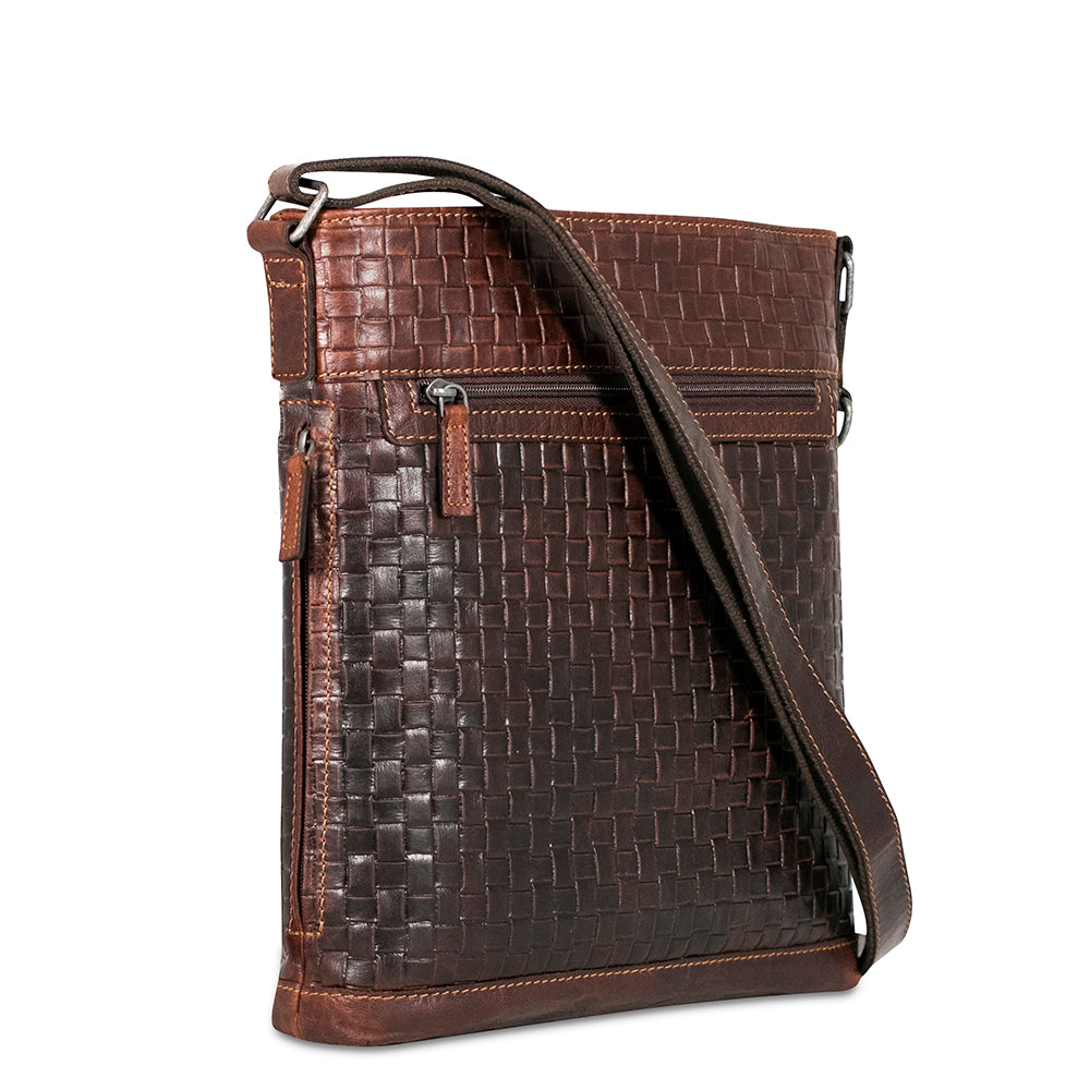 Voyager Woven Crossbody Bag #WF312 Brown Left Back
