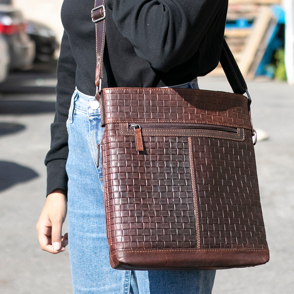 Woven Leather Cross-Body Bag