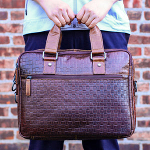 Voyager Woven Professional Zippered Briefcase #WF321 Brown Lifestyle
