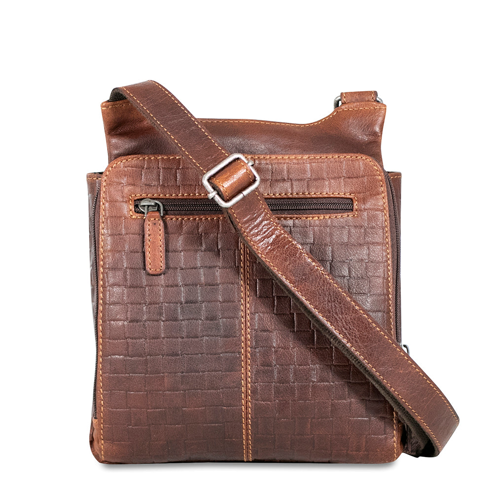 Voyager Woven Slim Crossbody Bag #WF831 Brown Back