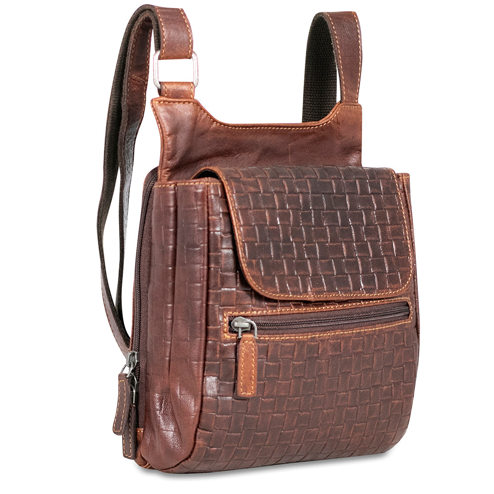 Voyager Woven Slim Crossbody Bag #WF831 Brown Right Front
