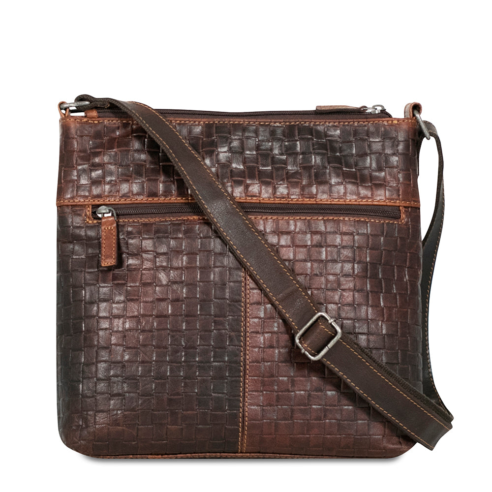 Voyager Woven Zippered Crossbody Hobo Bag #WF832 Brown Back