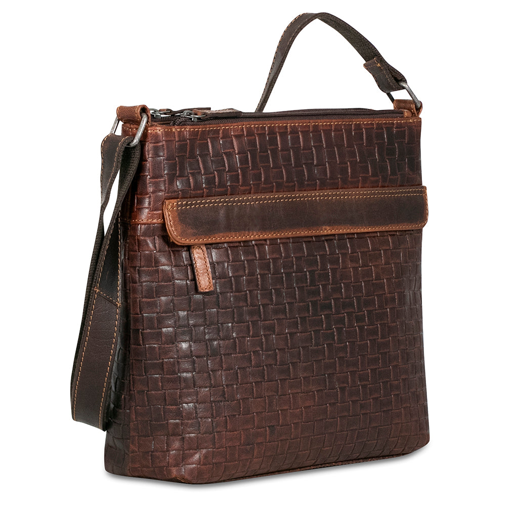 Voyager Woven Zippered Crossbody Hobo Bag #WF832 Brown Right Front